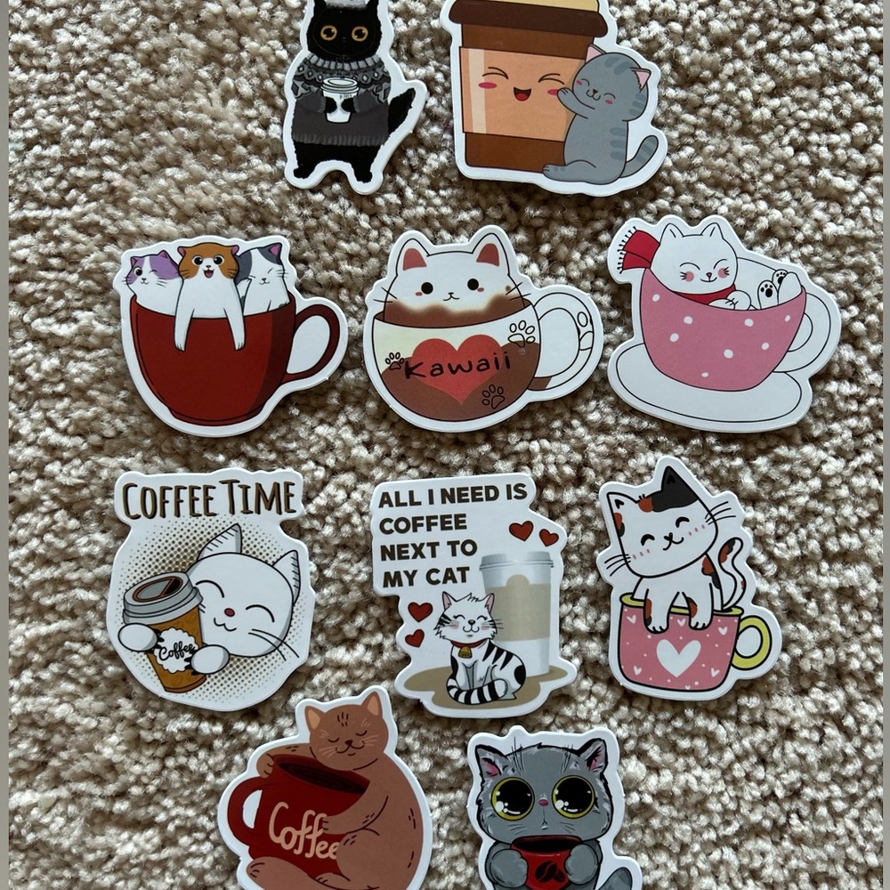 Cat Character Stickers -10 pcs
